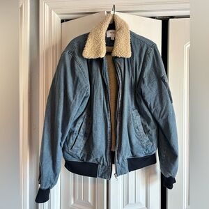 Wesc Blue Denim Bomber Jacket with Sherpa Collar